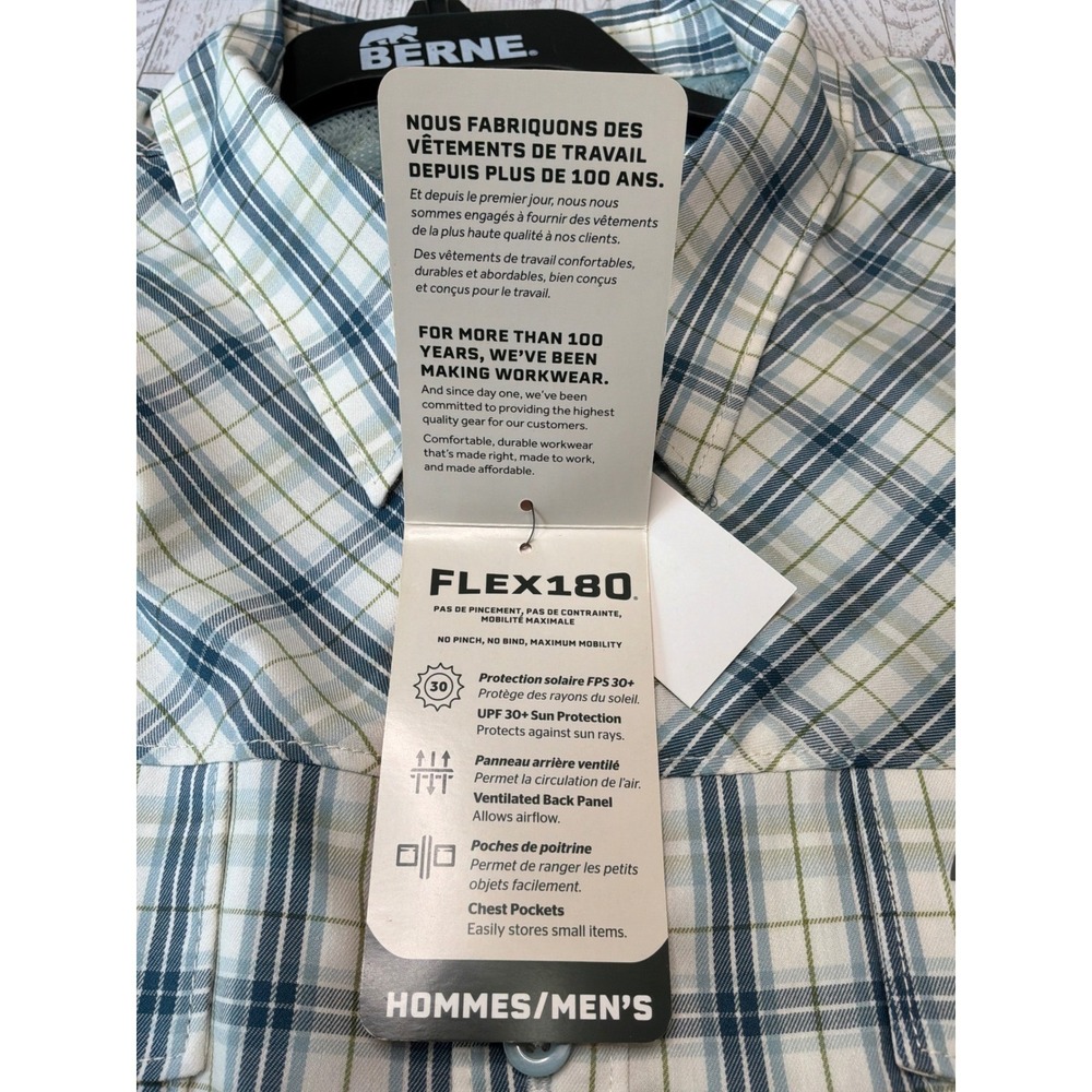 Berne Plaid Fishing Shirt Mens 2XL Blue White UPF 30 Gorpcore Workwear SH31PEM - Picture 9 of 11